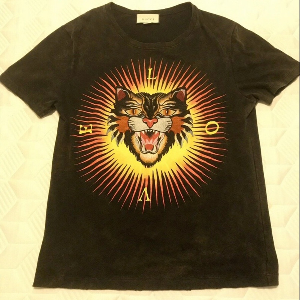 Mens Gucci T-Shirt LOVE Angry Cat  Modern Future